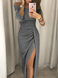 Fashion Elegant Lady Evening Party Dresses 2023 Autumn Women's Clothing Off Shoulder High Waist Sexy Club Slash Neck Midi Dress