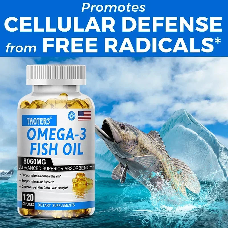 Fish Oil Omega 3 - Helps Improve Eyes, Joints, Antioxidants, Improves Skin Health, Brain Function and Supports Immunity
