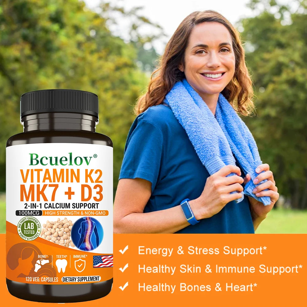 Vitamin K2 (MK7) with D3 Supplement - Vitamin D & K Complex- Bone Teeth Muscle Joint Heart Immune Support and Calcium Absorption