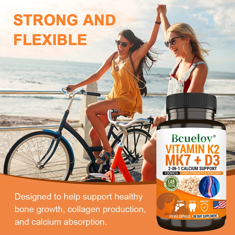 Vitamin K2 (MK7) with D3 Supplement - Vitamin D & K Complex- Bone Teeth Muscle Joint Heart Immune Support and Calcium Absorption