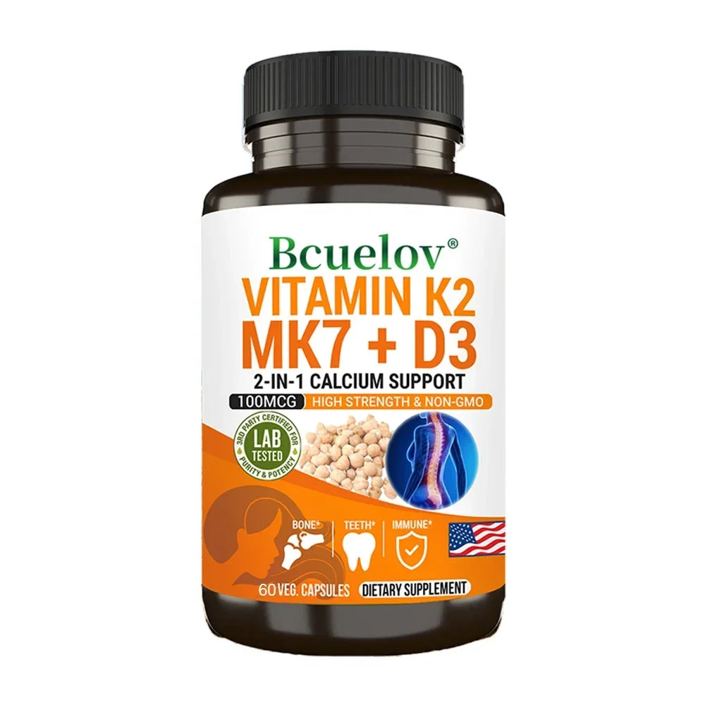 Vitamin K2 (MK7) with D3 Supplement - Vitamin D & K Complex- Bone Teeth Muscle Joint Heart Immune Support and Calcium Absorption