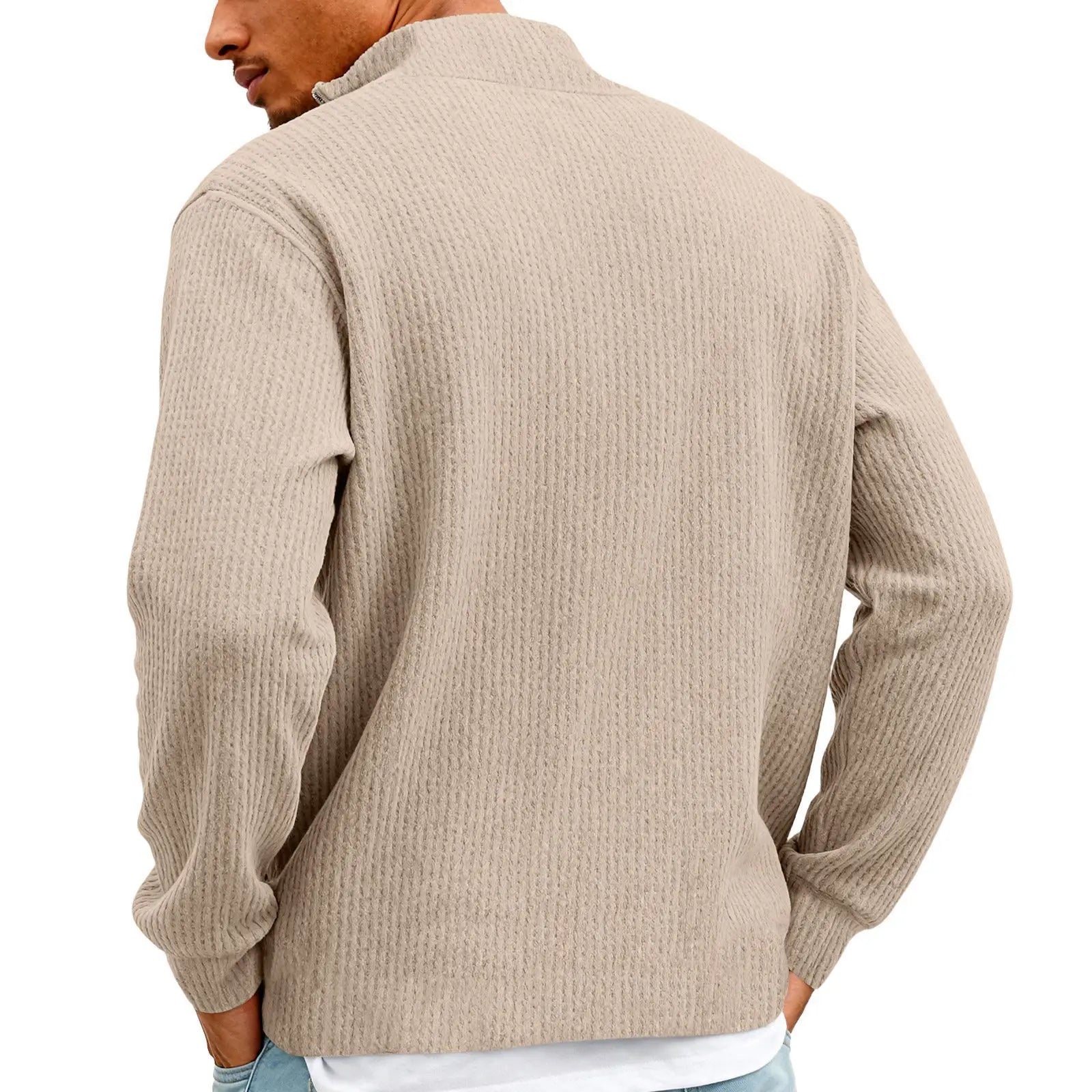 New Sweatshirts For Men Spring Waffle Long-sleeved T-shirt Men's Casual Loose Zipper Polo Collar Tees Tops Man Outwear