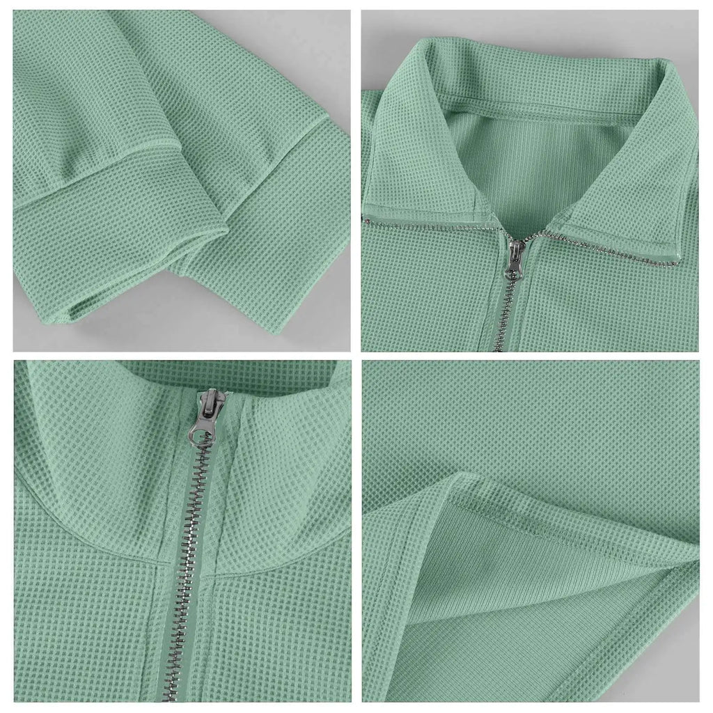 New Sweatshirts For Men Spring Waffle Long-sleeved T-shirt Men's Casual Loose Zipper Polo Collar Tees Tops Man Outwear