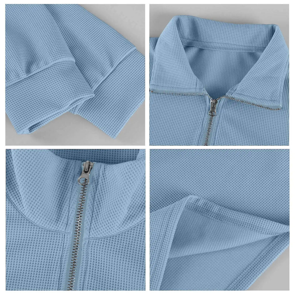 New Sweatshirts For Men Spring Waffle Long-sleeved T-shirt Men's Casual Loose Zipper Polo Collar Tees Tops Man Outwear