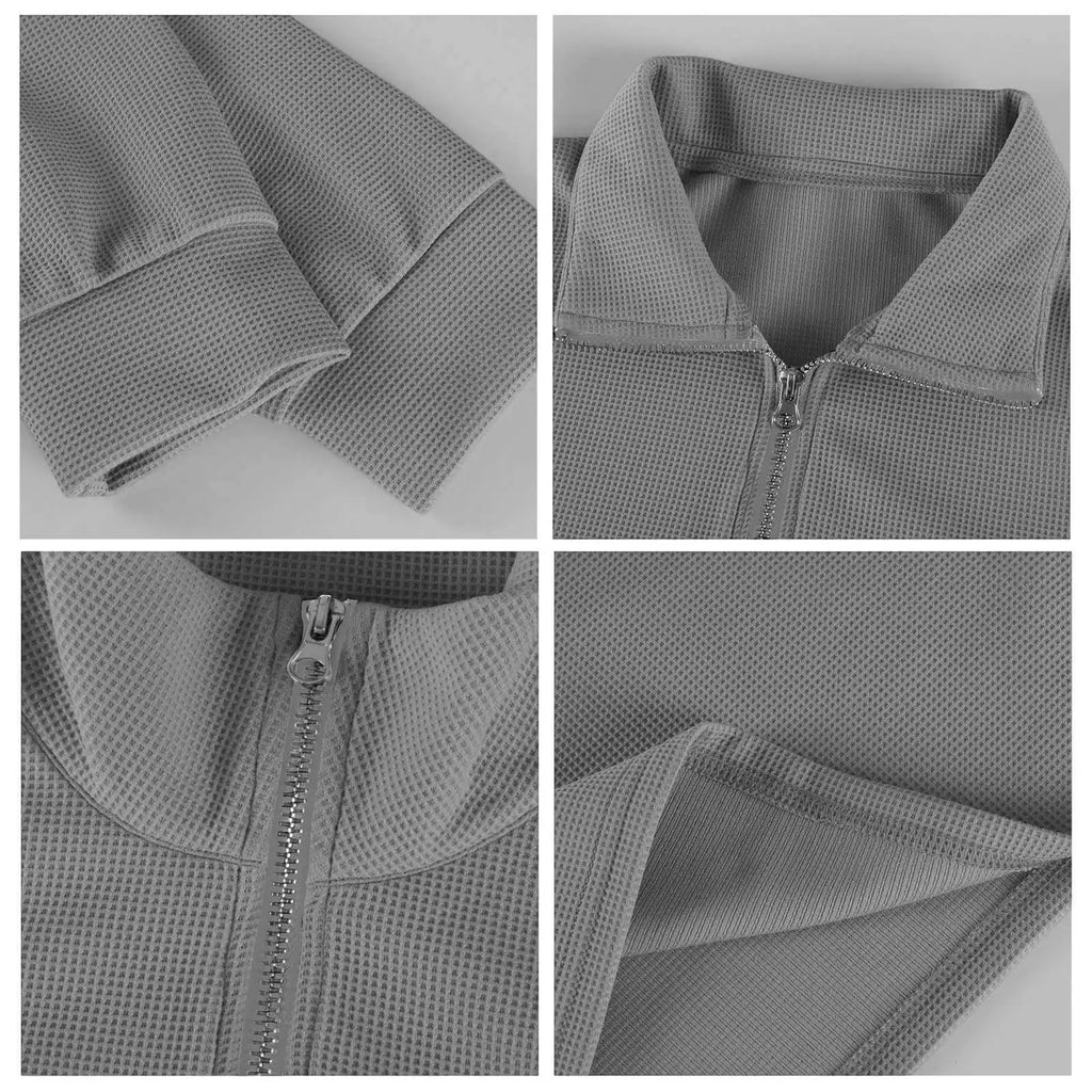 New Sweatshirts For Men Spring Waffle Long-sleeved T-shirt Men's Casual Loose Zipper Polo Collar Tees Tops Man Outwear