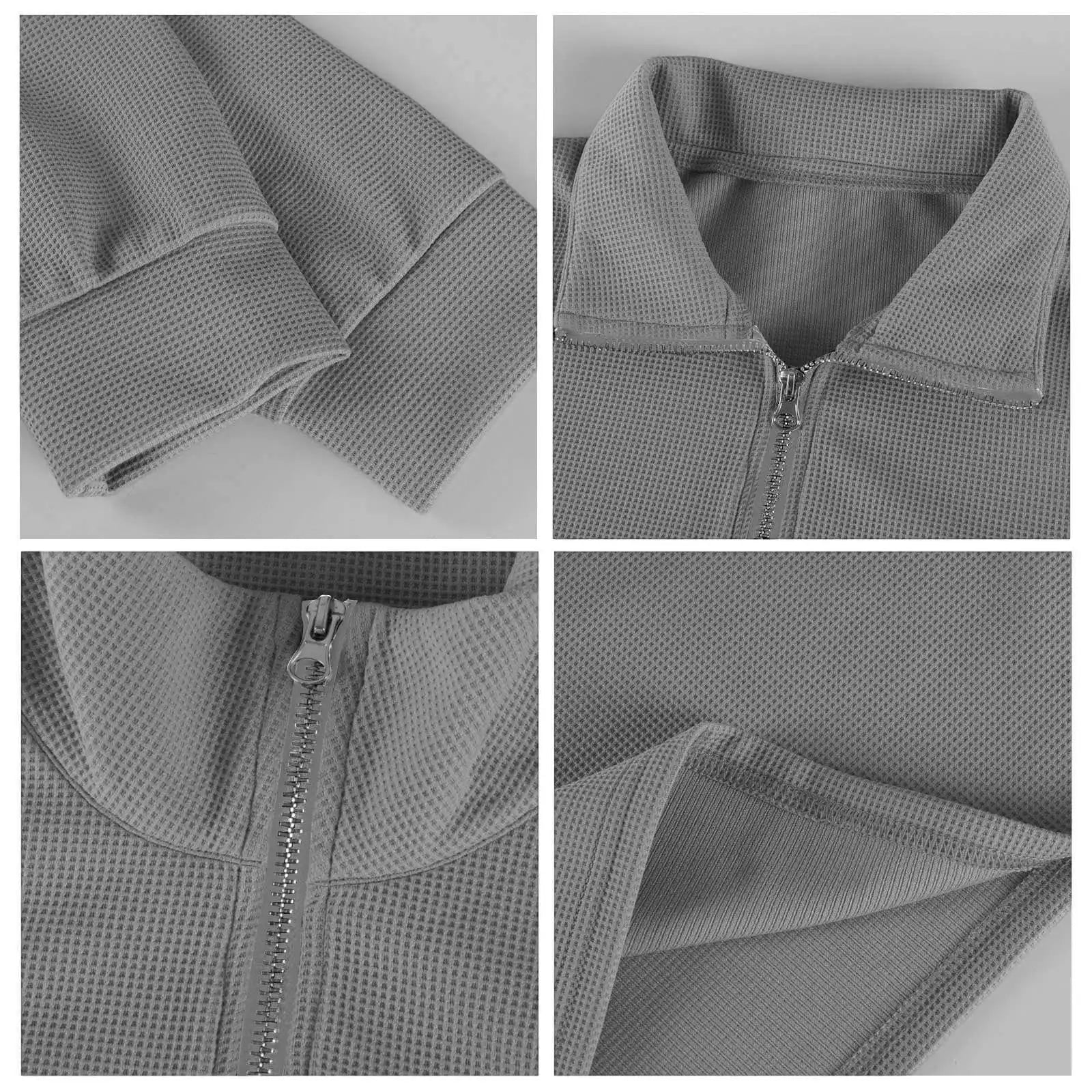 New Sweatshirts For Men Spring Waffle Long-sleeved T-shirt Men's Casual Loose Zipper Polo Collar Tees Tops Man Outwear