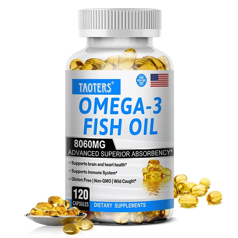 Fish Oil Omega 3 - Helps Improve Eyes, Joints, Antioxidants, Improves Skin Health, Brain Function and Supports Immunity