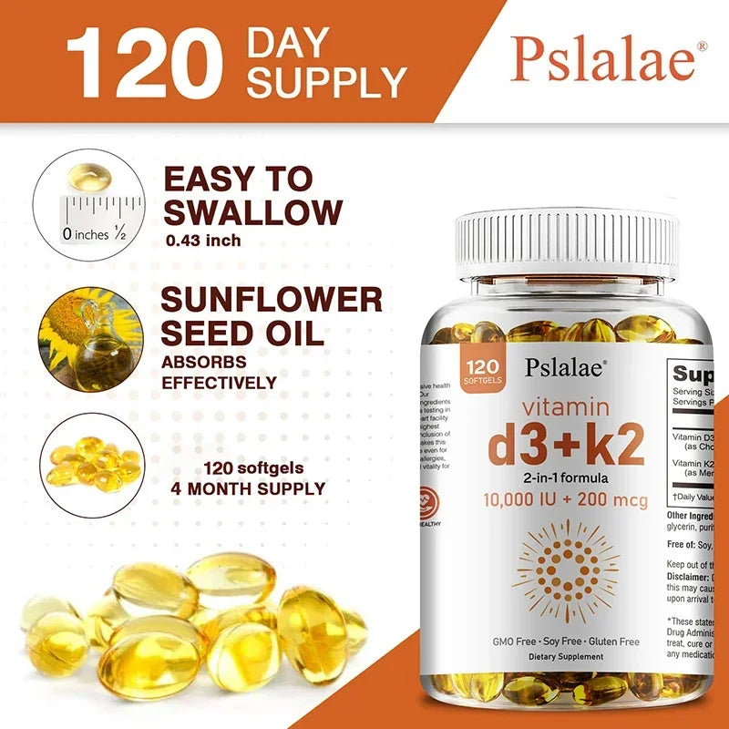Vitamin D3 with K2 - Immune Support, Healthy Muscle Function and Bone Health, for Heart, Joint Health