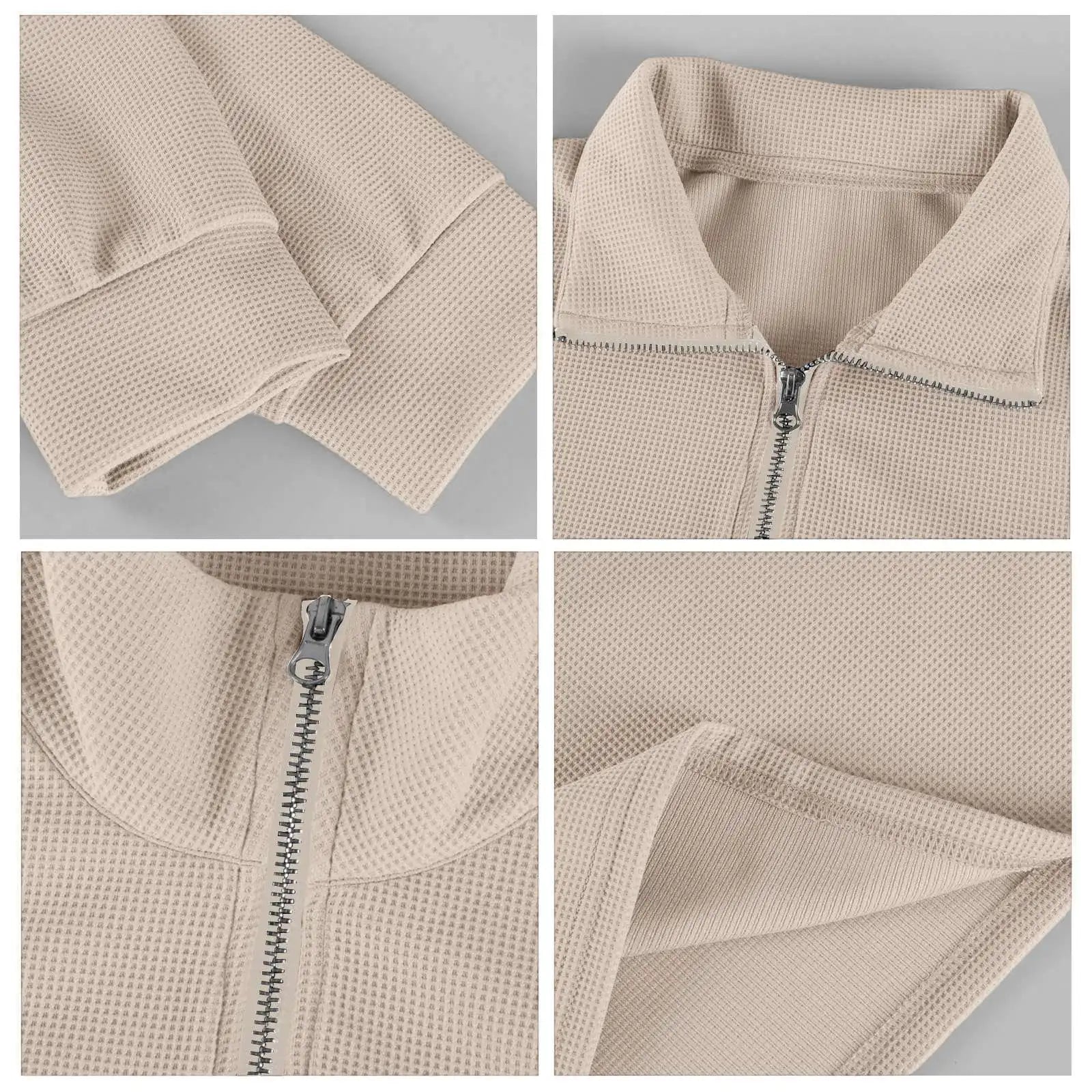 New Sweatshirts For Men Spring Waffle Long-sleeved T-shirt Men's Casual Loose Zipper Polo Collar Tees Tops Man Outwear