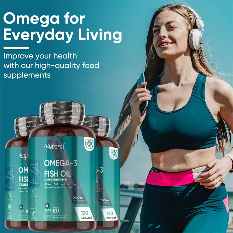 Omega 3 Fish Oil 2000mg -  Helps Maintain Normal Brain Function and Healthy Vision, Boosts Natural Energy and Improves Immunity