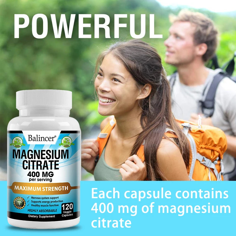 Magnesium Citrate Supplement - Supports Heart, Muscle, Nerve, Bone Health, Promote Energy Metabolism, Gut Digestion