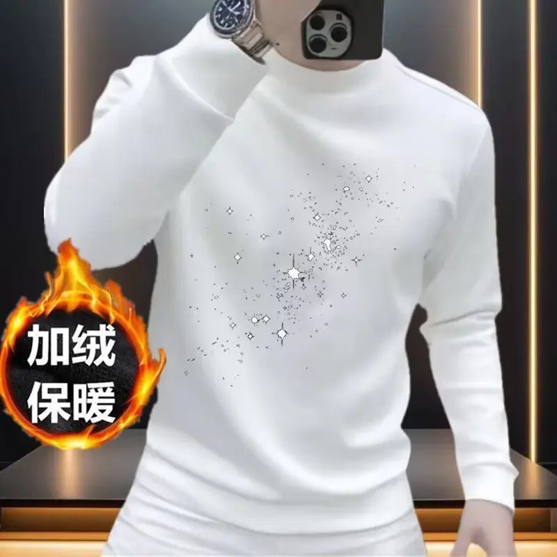 Men's Sweatshirt Autumn Winter New Style Personalized Letter Printing Slim Handsome Round Neck Casual Sweatshirt Trend