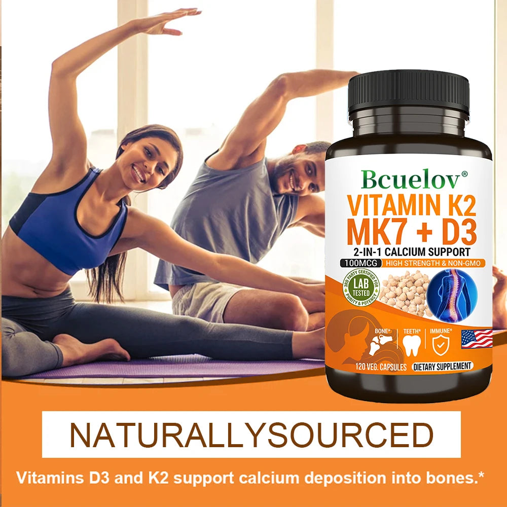 Vitamin K2 (MK7) with D3 Supplement - Vitamin D & K Complex- Bone Teeth Muscle Joint Heart Immune Support and Calcium Absorption