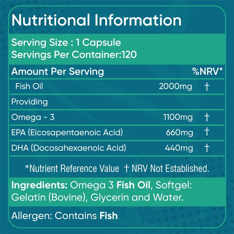 Omega 3 Fish Oil 2000mg -  Helps Maintain Normal Brain Function and Healthy Vision, Boosts Natural Energy and Improves Immunity