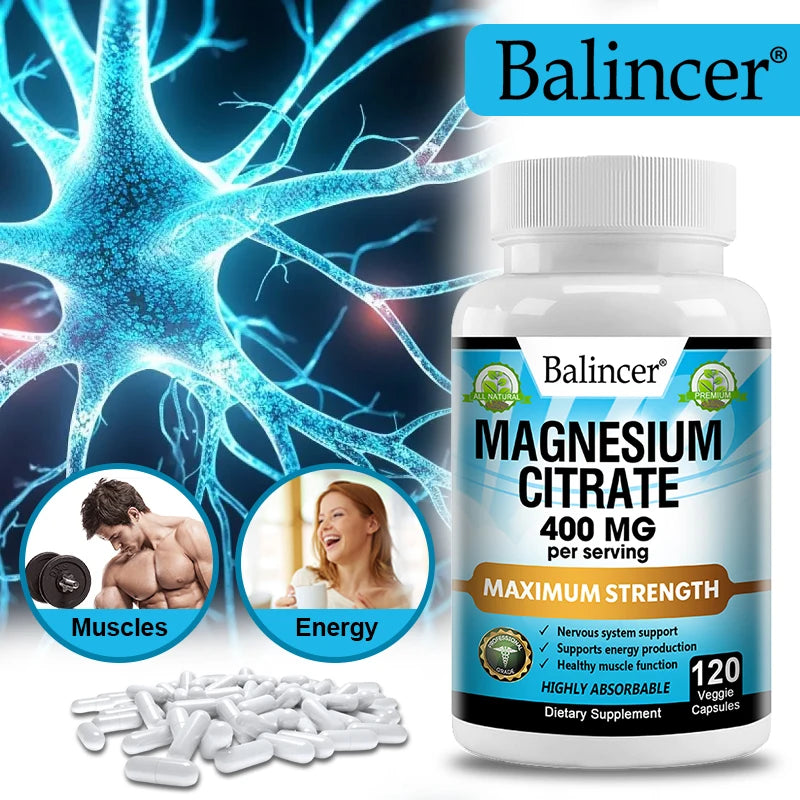 Magnesium Citrate Supplement - Supports Heart, Muscle, Nerve, Bone Health, Promote Energy Metabolism, Gut Digestion