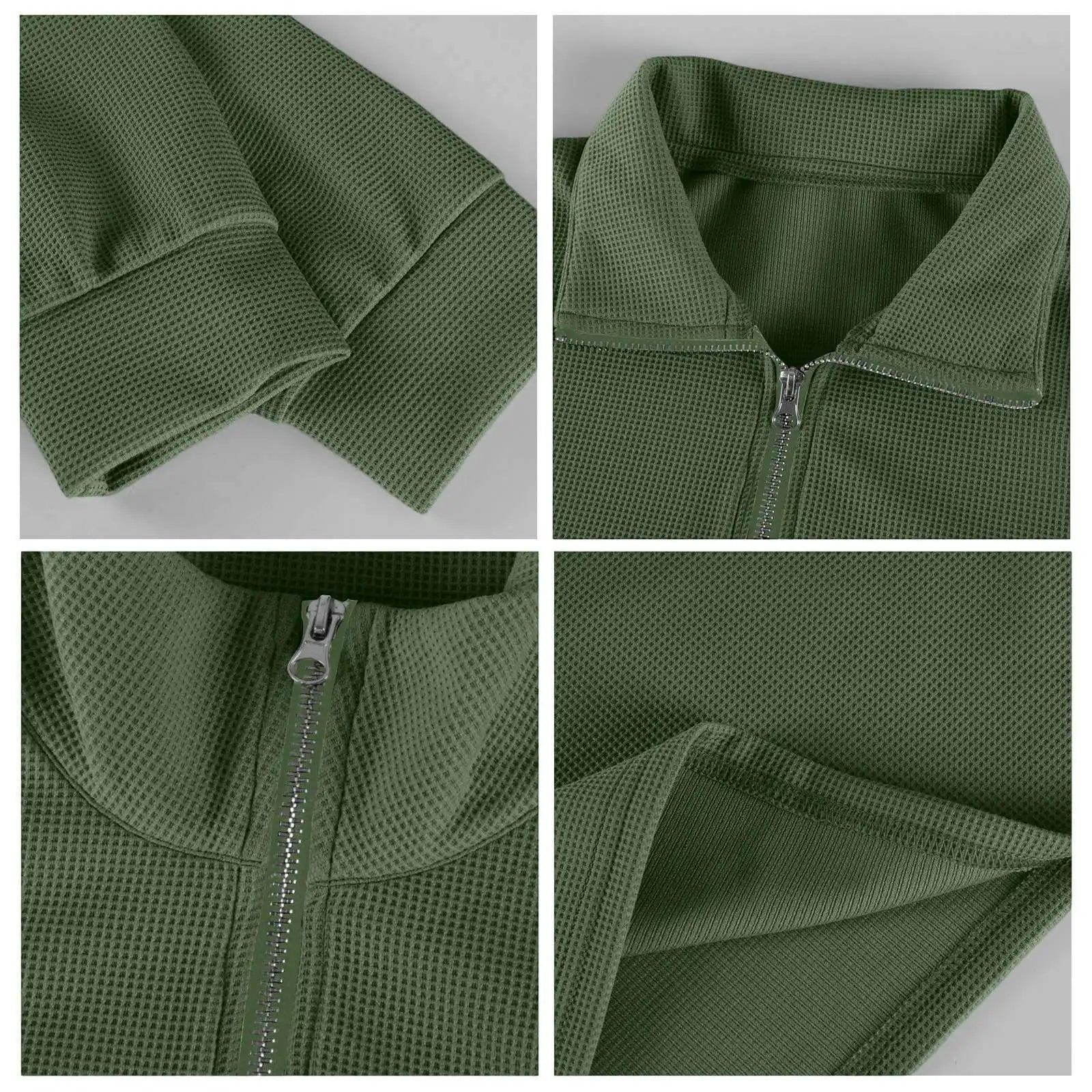 New Sweatshirts For Men Spring Waffle Long-sleeved T-shirt Men's Casual Loose Zipper Polo Collar Tees Tops Man Outwear