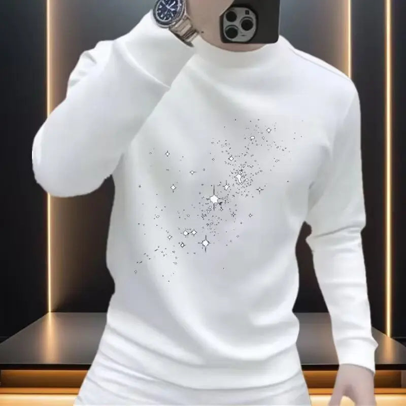 Men's Sweatshirt Autumn Winter New Style Personalized Letter Printing Slim Handsome Round Neck Casual Sweatshirt Trend