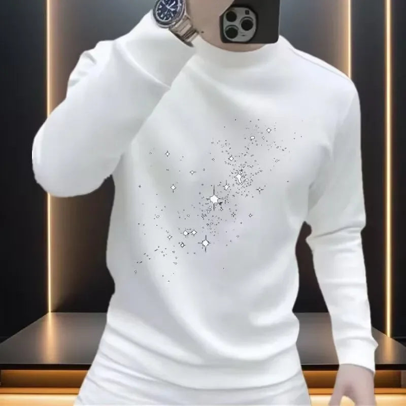 Men's Sweatshirt Autumn Winter New Style Personalized Letter Printing Slim Handsome Round Neck Casual Sweatshirt Trend