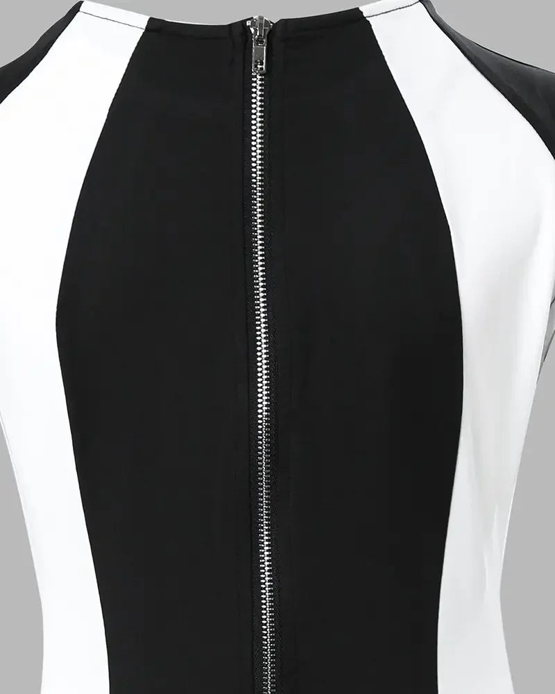 2025 Summer Women's Dresses Fashion Elegant Colorblock Round Neck Sleeveless Casual Bodycon Mini Daily Dress for Female