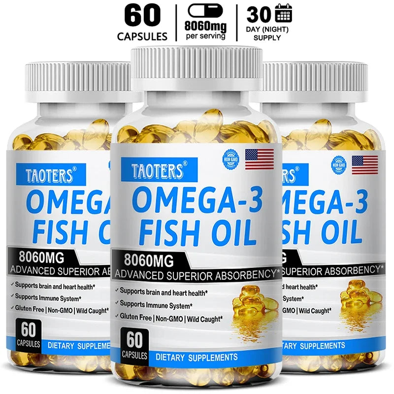 Fish Oil Omega 3 - Helps Improve Eyes, Joints, Antioxidants, Improves Skin Health, Brain Function and Supports Immunity
