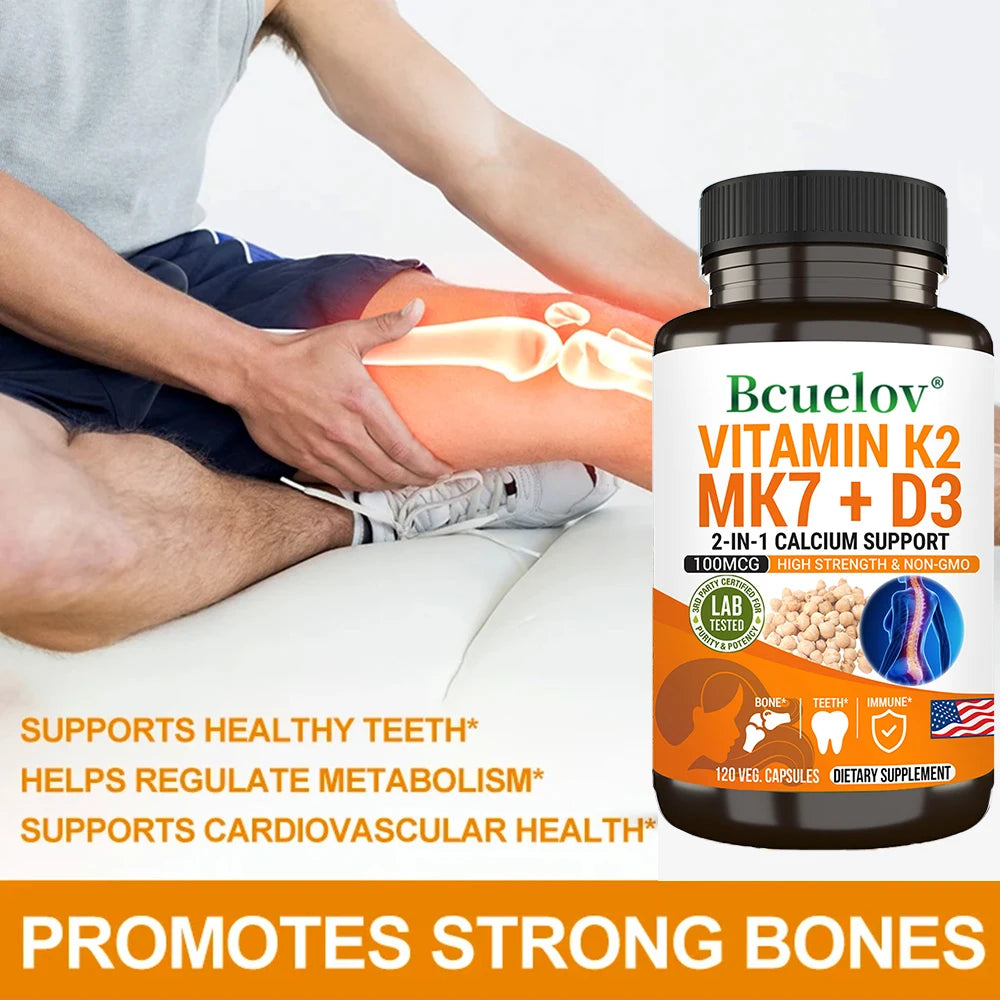 Vitamin K2 (MK7) with D3 Supplement - Vitamin D & K Complex- Bone Teeth Muscle Joint Heart Immune Support and Calcium Absorption