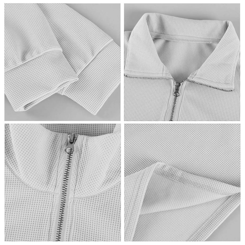 New Sweatshirts For Men Spring Waffle Long-sleeved T-shirt Men's Casual Loose Zipper Polo Collar Tees Tops Man Outwear