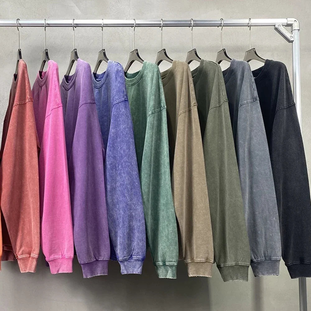 Washed Sweatshirt for Men Women Cotton Loose O-Neck Oversized Clothing Korean Y2k Tops Casual Vintage Long Sleeve Hoody