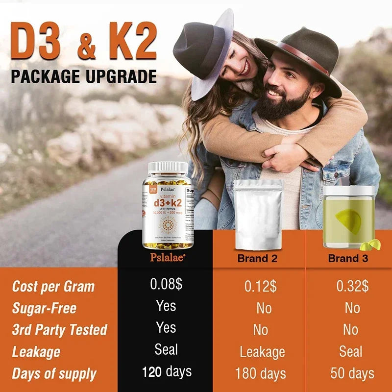 Vitamin D3 with K2 - Immune Support, Healthy Muscle Function and Bone Health, for Heart, Joint Health