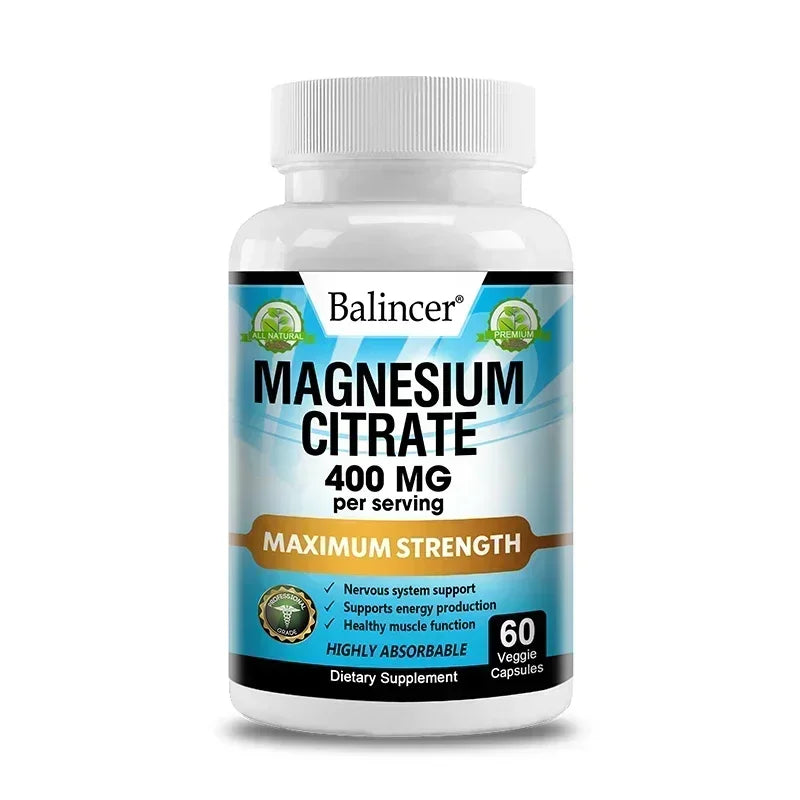 Magnesium Citrate Supplement - Supports Heart, Muscle, Nerve, Bone Health, Promote Energy Metabolism, Gut Digestion