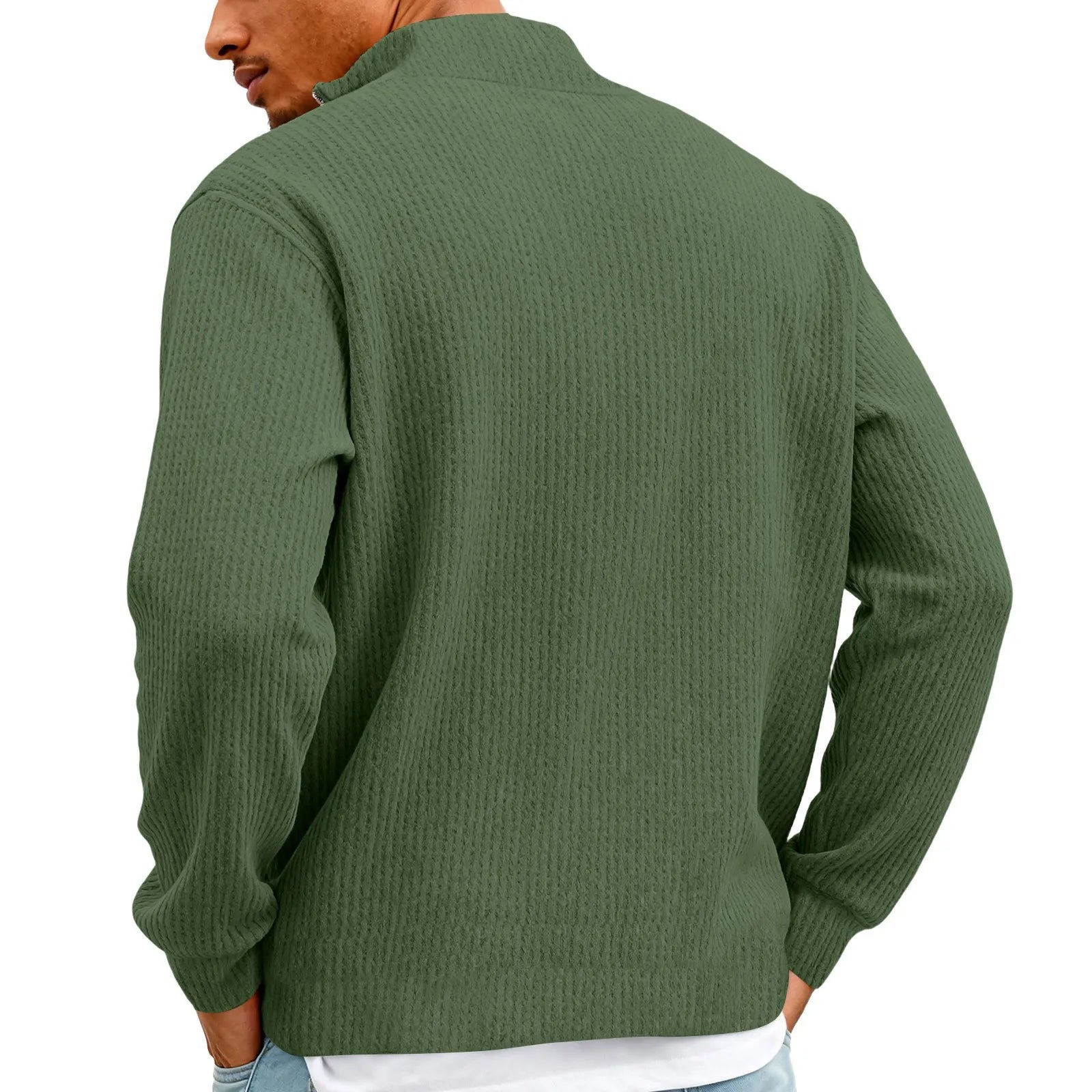 New Sweatshirts For Men Spring Waffle Long-sleeved T-shirt Men's Casual Loose Zipper Polo Collar Tees Tops Man Outwear