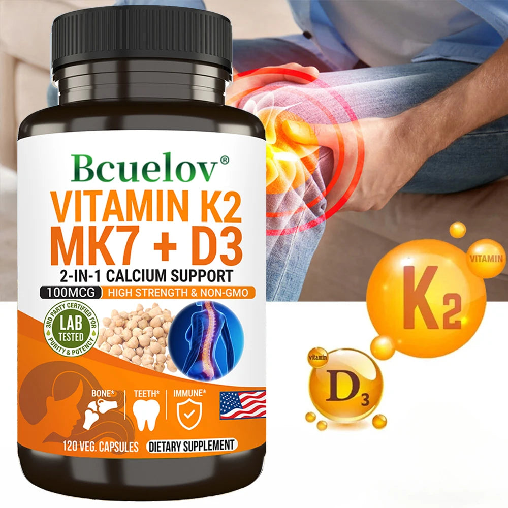 Vitamin K2 (MK7) with D3 Supplement - Vitamin D & K Complex- Bone Teeth Muscle Joint Heart Immune Support and Calcium Absorption