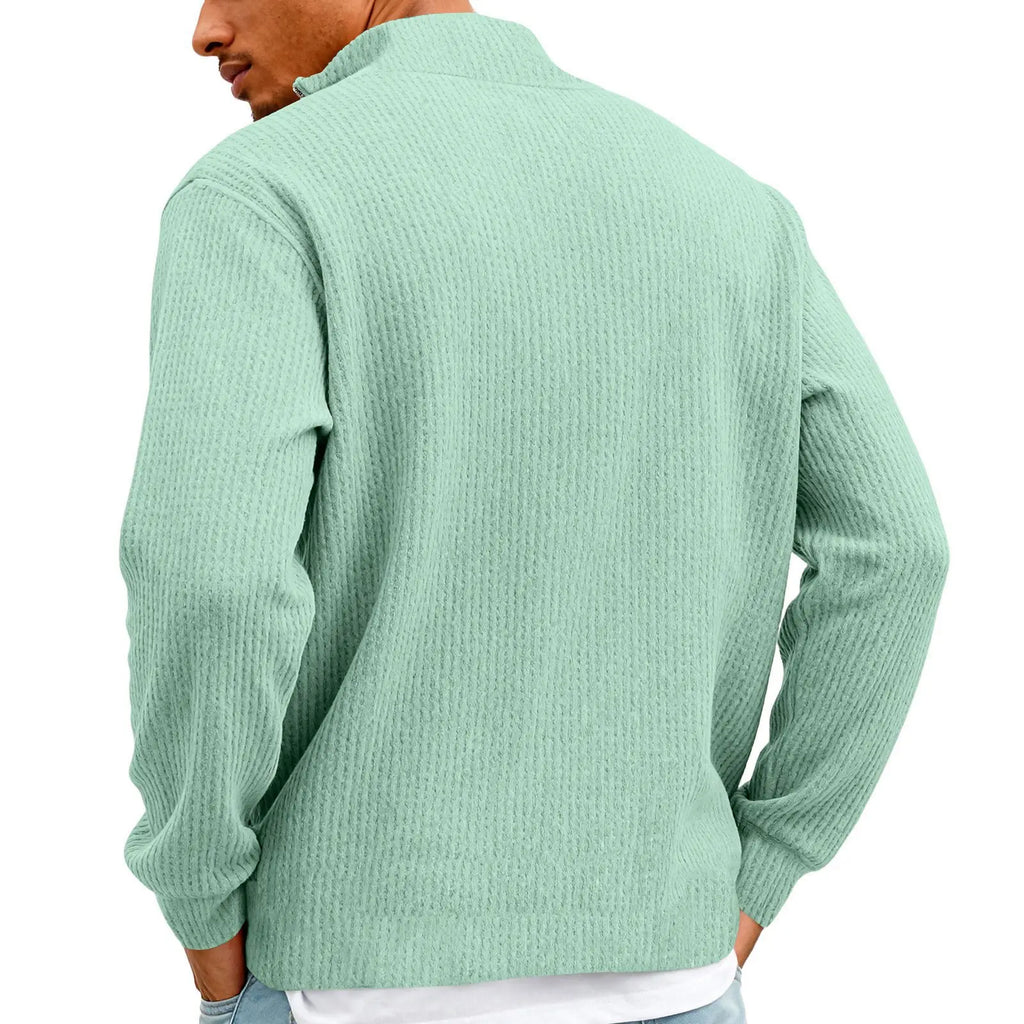 New Sweatshirts For Men Spring Waffle Long-sleeved T-shirt Men's Casual Loose Zipper Polo Collar Tees Tops Man Outwear