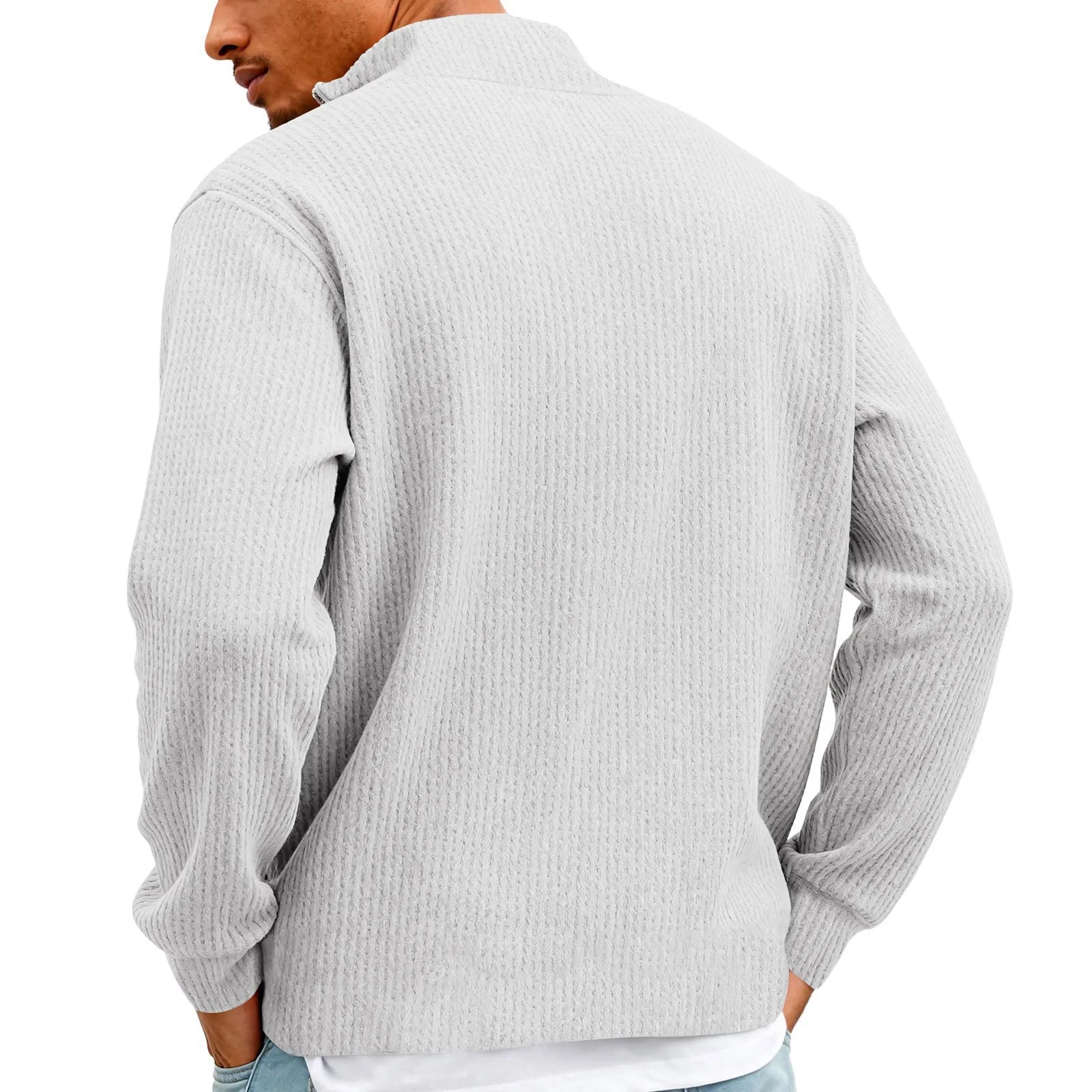 New Sweatshirts For Men Spring Waffle Long-sleeved T-shirt Men's Casual Loose Zipper Polo Collar Tees Tops Man Outwear