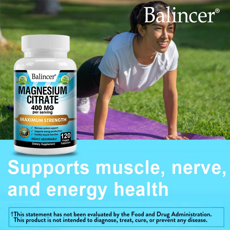 Magnesium Citrate Supplement - Supports Heart, Muscle, Nerve, Bone Health, Promote Energy Metabolism, Gut Digestion