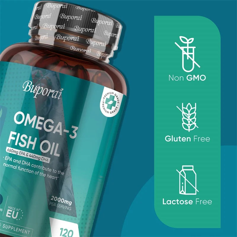 Omega 3 Fish Oil 2000mg -  Helps Maintain Normal Brain Function and Healthy Vision, Boosts Natural Energy and Improves Immunity
