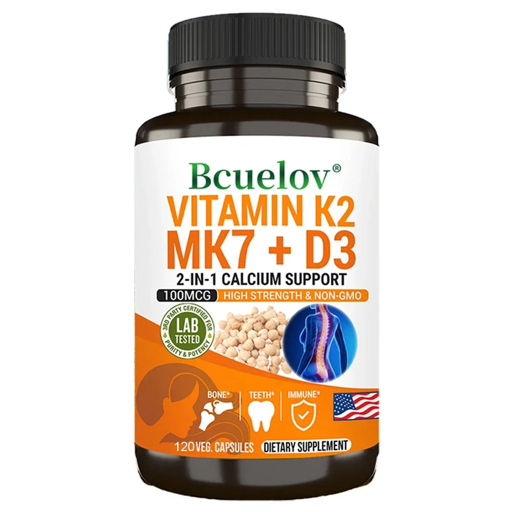 Vitamin K2 (MK7) with D3 Supplement - Vitamin D & K Complex- Bone Teeth Muscle Joint Heart Immune Support and Calcium Absorption