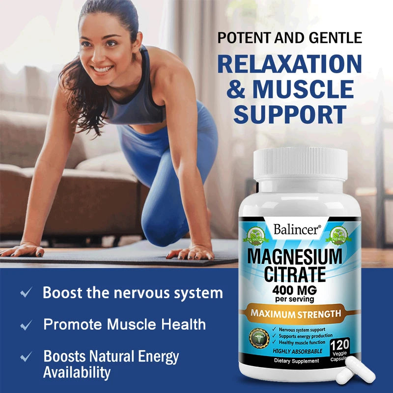 Magnesium Citrate Supplement - Supports Heart, Muscle, Nerve, Bone Health, Promote Energy Metabolism, Gut Digestion